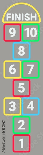 Hopscotch. Children's game 'classes' colored with numbers. Vector illustration