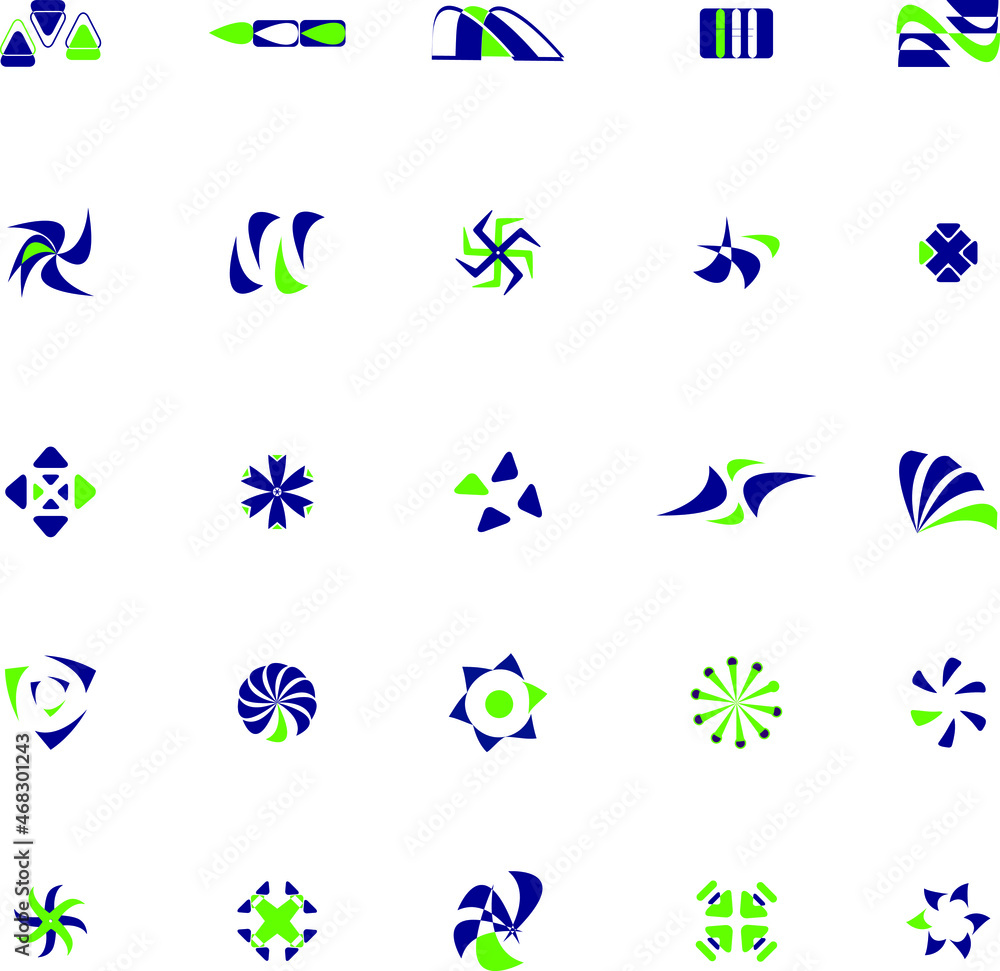 Polygonal logos abstractos green and blue flat collection vector set Polygonal logos abstractos green and blue flat collection vector set