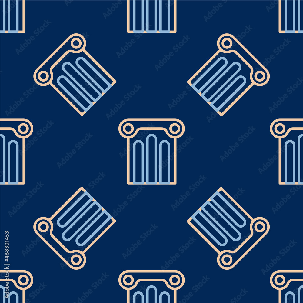 Line Ancient column icon isolated seamless pattern on blue background. Vector Line Ancient column icon isolated seamless pattern on blue background. Vector