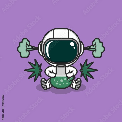 cute cartoon astronaut smoking weed. vector illustration for mascot logo or sticker