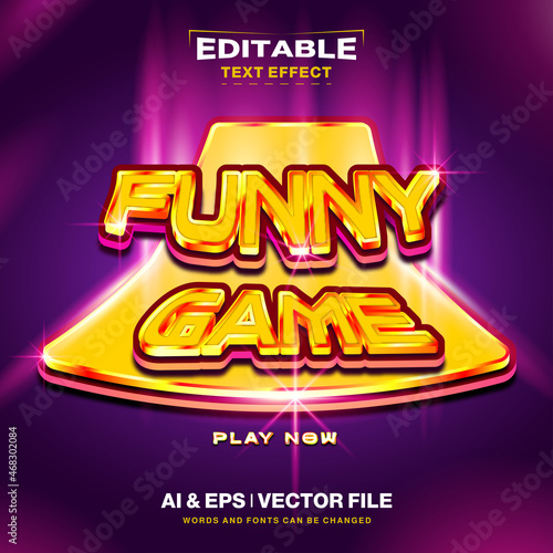 Funny Game 3D Text Style Effect, Gold Light Concept, Editable Text Style