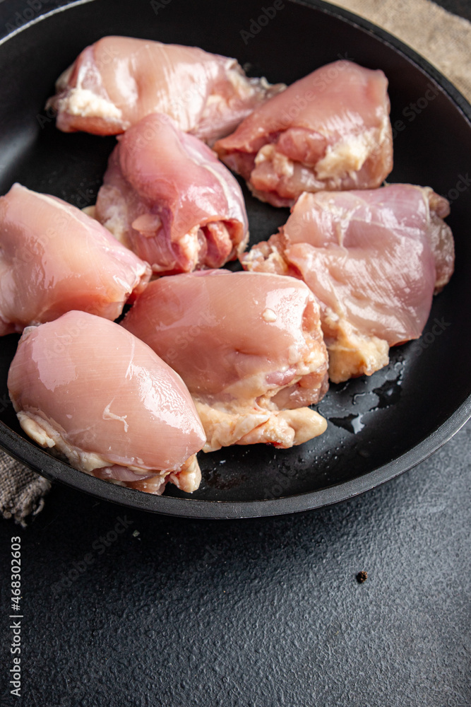 raw chicken meat boneless thigh pulp poultry fresh meal snack on the table copy space food background rustic 