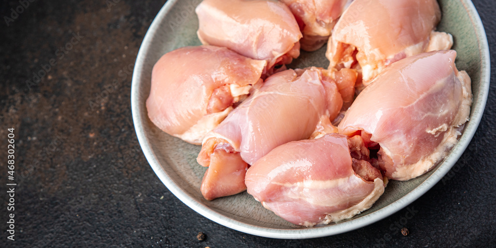 raw chicken meat boneless thigh pulp poultry fresh meal snack on the table copy space food background rustic raw chicken meat boneless thigh pulp poultry fresh meal snack on the table copy space food background rustic