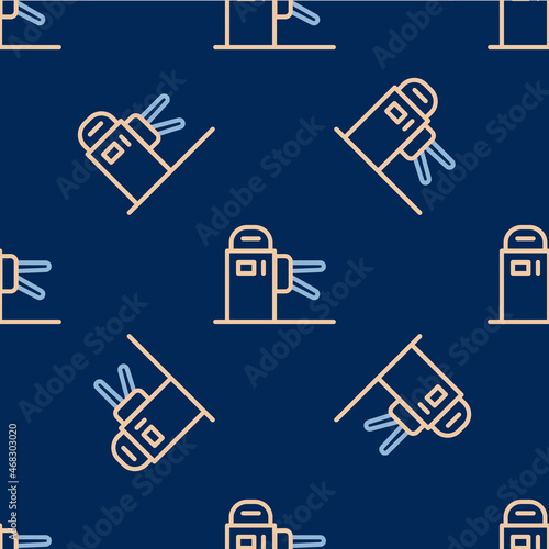 Line Turnstile icon isolated seamless pattern on blue background. Vector