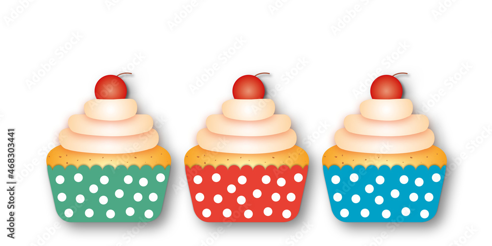 Birthday cupcakes with white background. Illustration of cupcake or happy birthday and wedding, space for the text. paper art design style. Birthday cupcakes with white background. Illustration of cupcake or happy birthday and wedding, space for the text. paper art design style.