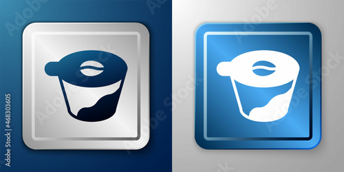 White Pour over coffee maker icon isolated on blue and grey background. Alternative methods of brewing coffee. Coffee culture. Silver and blue square button. Vector