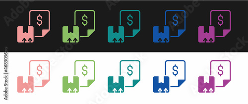 Set Waybill icon isolated on black and white background. Vector