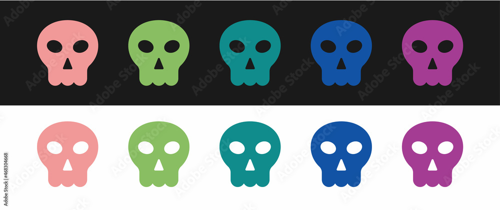 Set Skull icon isolated on black and white background. Happy Halloween party. Vector Set Skull icon isolated on black and white background. Happy Halloween party. Vector