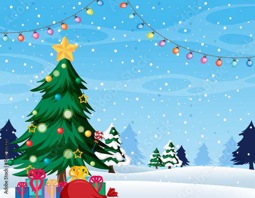 Merry Christmas background template with Christmas tree