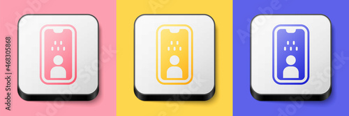Isometric Taxi driver license icon isolated on pink, yellow and blue background. Square button. Vector