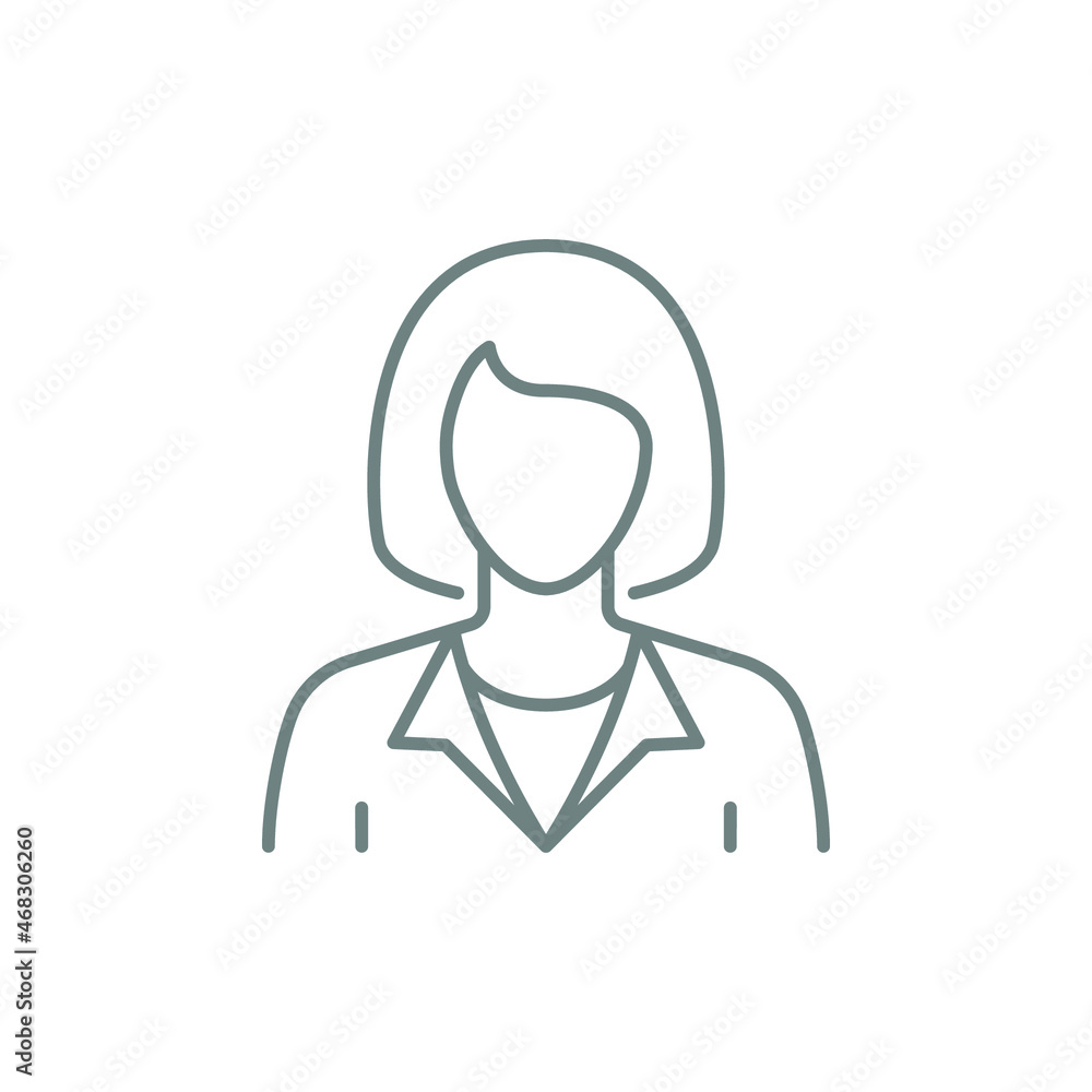 Business woman thin line icon. Female employee, businesswoman avatar, user symbol. Simple outline style linear stroke, manager, people, person silhouette, head pictogram. Vector design isolated EPS 10 Business woman thin line icon. Female employee, businesswoman avatar, user symbol. Simple outline style linear stroke, manager, people, person silhouette, head pictogram. Vector design isolated EPS 10