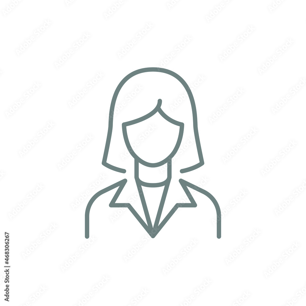 Business woman thin line icon. Female employee, businesswoman avatar, user symbol. Simple outline style linear stroke, manager, people, person silhouette, head pictogram. Vector design isolated EPS 10 Business woman thin line icon. Female employee, businesswoman avatar, user symbol. Simple outline style linear stroke, manager, people, person silhouette, head pictogram. Vector design isolated EPS 10