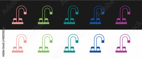 Set Water tap icon isolated on black and white background. Vector