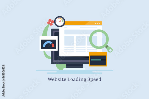 Website optimization, testing website performance on local server, web software application development, SEO, internet business technology concept. Web banner template.