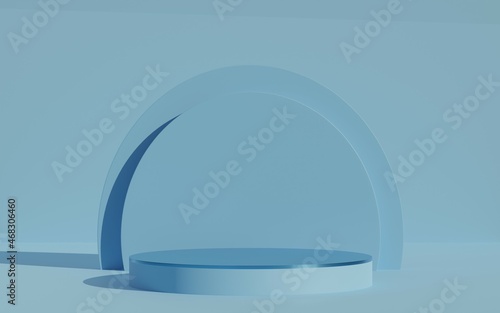 Abstract scene background. Cylinder podium on blue background. Product presentation, mock up, show cosmetic product, Podium, stage pedestal or platform. 3d rendering.