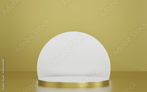 Abstract scene background. Cylinder podium on gold background. Product presentation, mock up, show cosmetic product, Podium, stage pedestal or platform. 3d rendering.