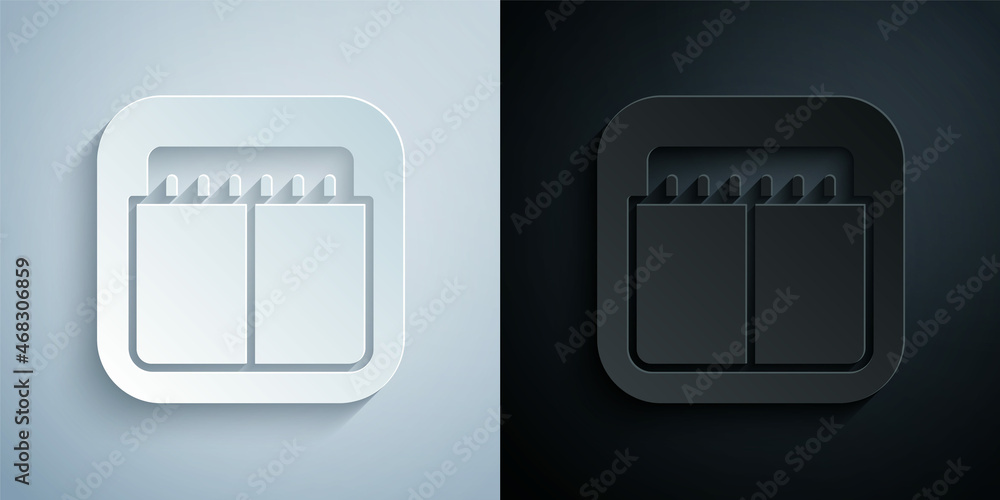Paper cut Sport mechanical scoreboard and result display icon isolated on grey and black background. Paper art style. Vector