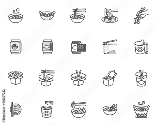 Noodles food line icons set