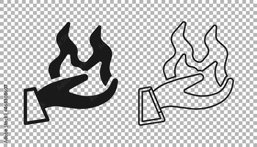 Black Hand holding a fire icon isolated on transparent background ...