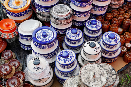 Photography Colorful blue pickle hand-made container shop at Hunar Haat 2021, Rampur, Uttar