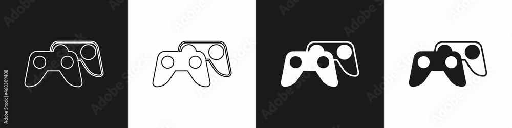 Set Game controller or joystick for game console icon isolated on black and white background. Vector Set Game controller or joystick for game console icon isolated on black and white background. Vector
