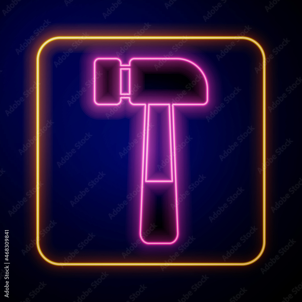 Glowing neon Hammer icon isolated on black background. Tool for repair. Vector Glowing neon Hammer icon isolated on black background. Tool for repair. Vector