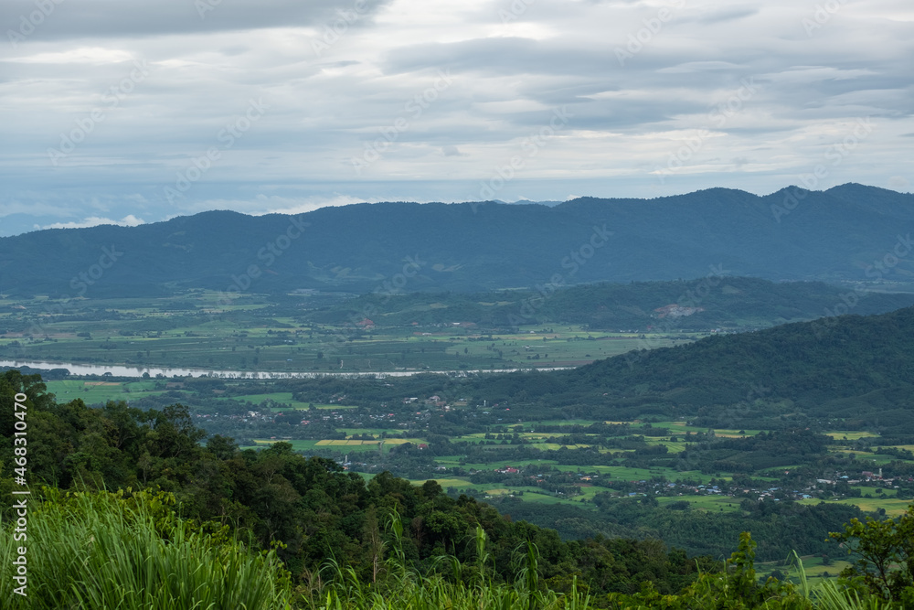 Aerial view of endless lush pastures of CHIANGRAI. View of Mae Ngoen Subdistrict Chiang Saen District Chiang Rai.