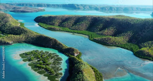 Aerial: Spectacular coastline, from Broome to Cape Leveque and Horizontal falls. photo