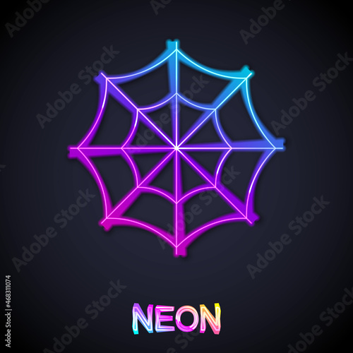 Glowing neon line Spider web icon isolated on black background. Cobweb sign. Happy Halloween party. Vector