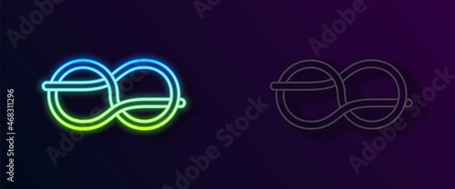 Glowing neon line Nautical rope knots icon isolated on black background. Rope tied in a knot. Vector