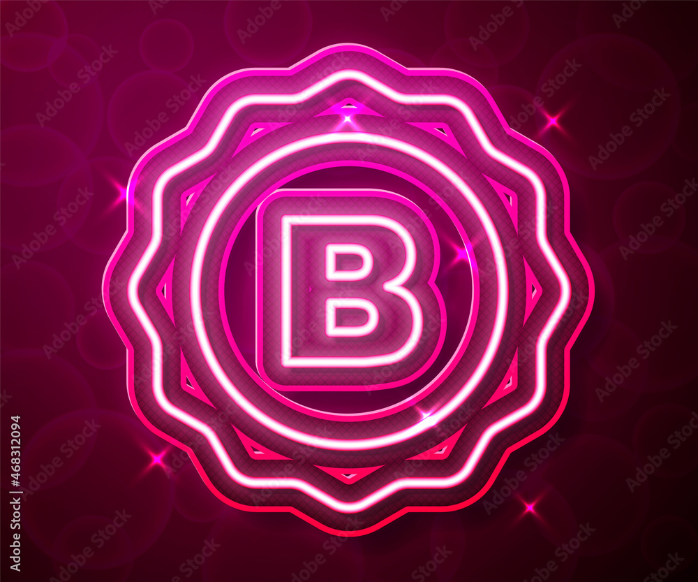 Glowing neon line Bottle cap with inscription beer icon isolated on red background. Vector Glowing neon line Bottle cap with inscription beer icon isolated on red background. Vector