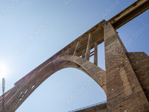 Manzanal del barco bridge and sunset blue sky. photo