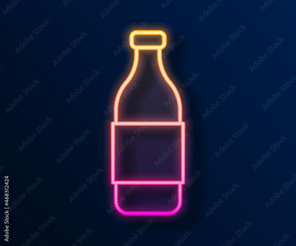 Glowing neon line Bottle of wine icon isolated on black background. Vector Glowing neon line Bottle of wine icon isolated on black background. Vector