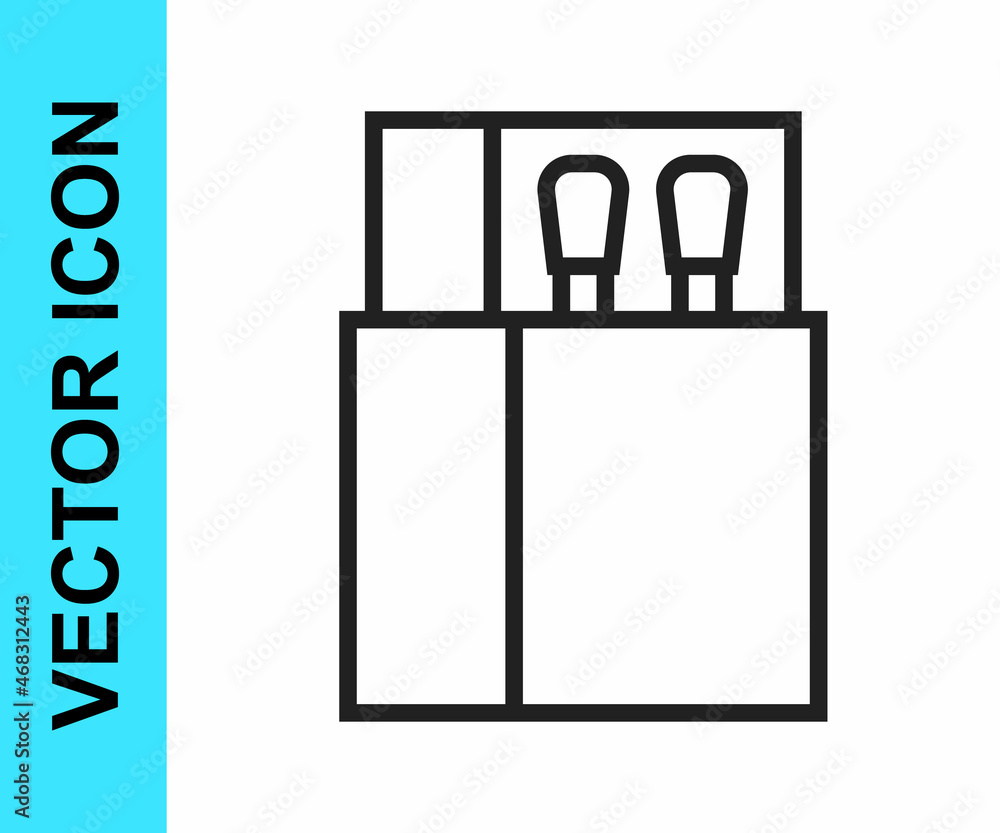 Black line Open matchbox and matches icon isolated on white background. Vector Black line Open matchbox and matches icon isolated on white background. Vector