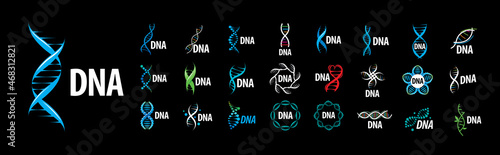 A set of vector DNA logos on a black background