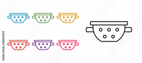 Set line Kitchen colander icon isolated on white background. Cooking utensil. Cutlery sign. Set icons colorful. Vector