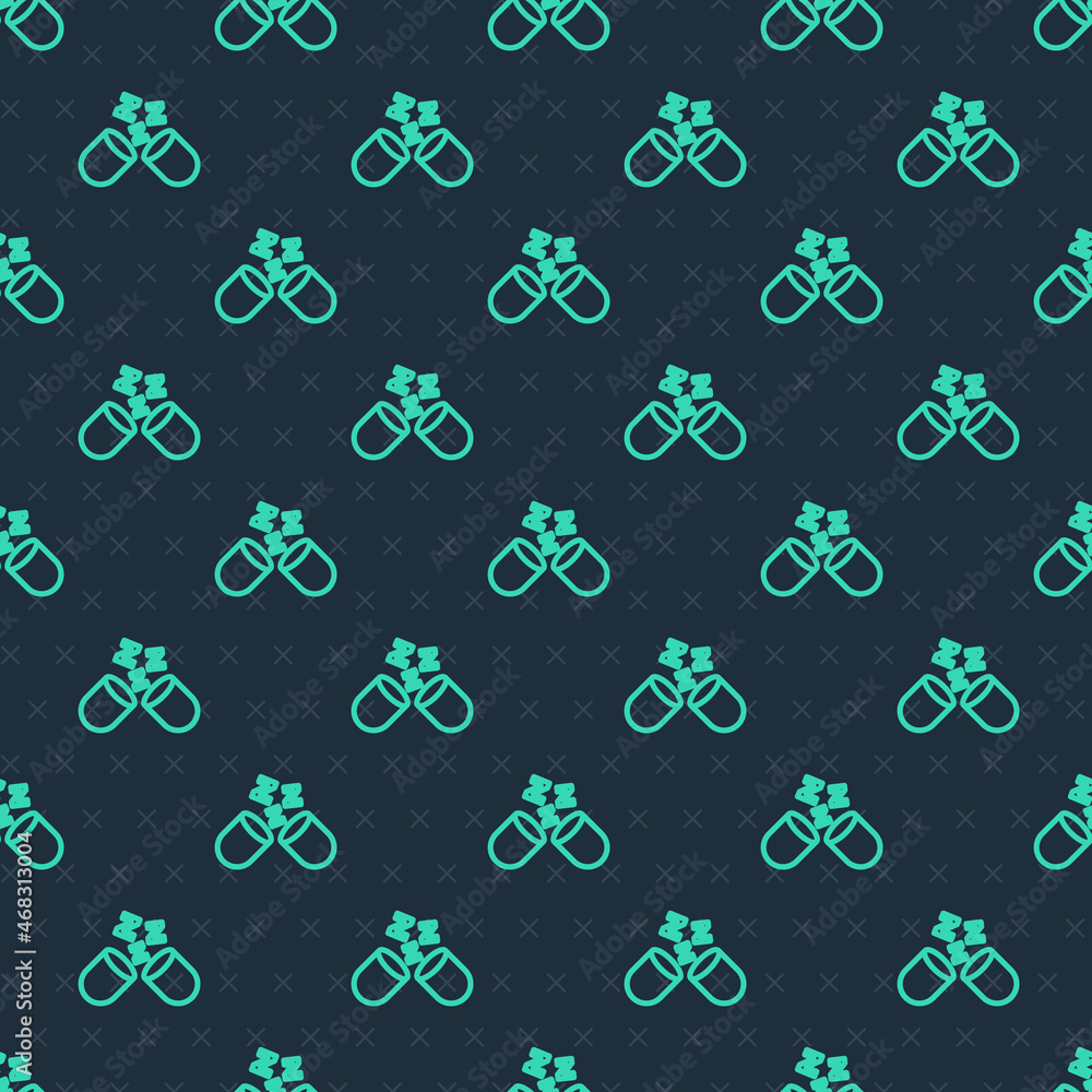 Green line Sleeping pill icon isolated seamless pattern on blue background. Vector
