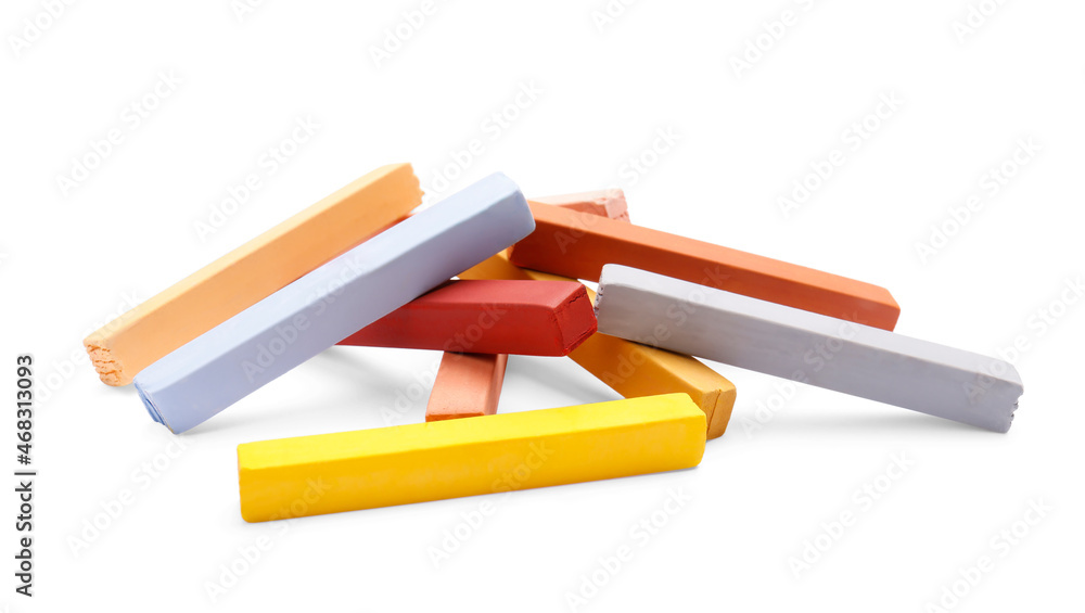 Fototapeta premium Colorful pastels on white background. Drawing materials