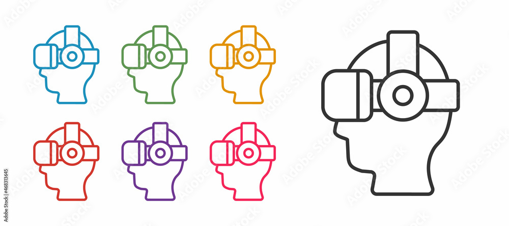 Set line Virtual reality glasses icon isolated on white background. Stereoscopic 3d vr mask. Optical head mounted display. Set icons colorful. Vector