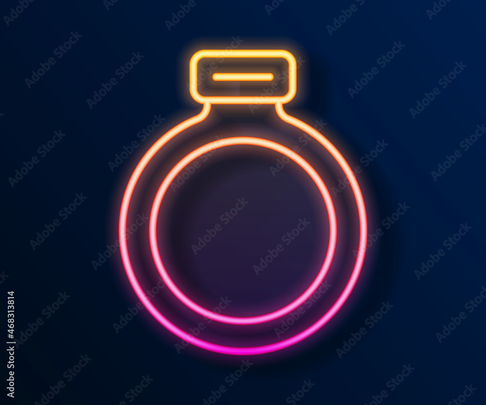 Glowing neon line Fantasy magic stone ring with gem icon isolated on black background. Vector Glowing neon line Fantasy magic stone ring with gem icon isolated on black background. Vector