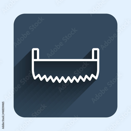 White line Two-handed saw icon isolated with long shadow background. Blue square button. Vector