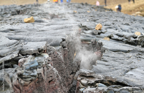 Closeup of the new lavafield of the volcano eruption at Fagradalsfjall