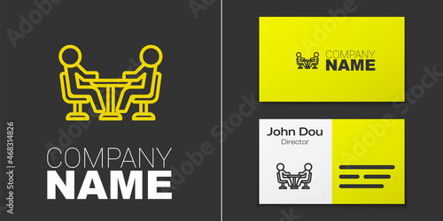 Logotype line Meeting icon isolated on grey background. Business team meeting, discussion concept, analysis, content strategy. Presentation conference. Logo design template element. Vector