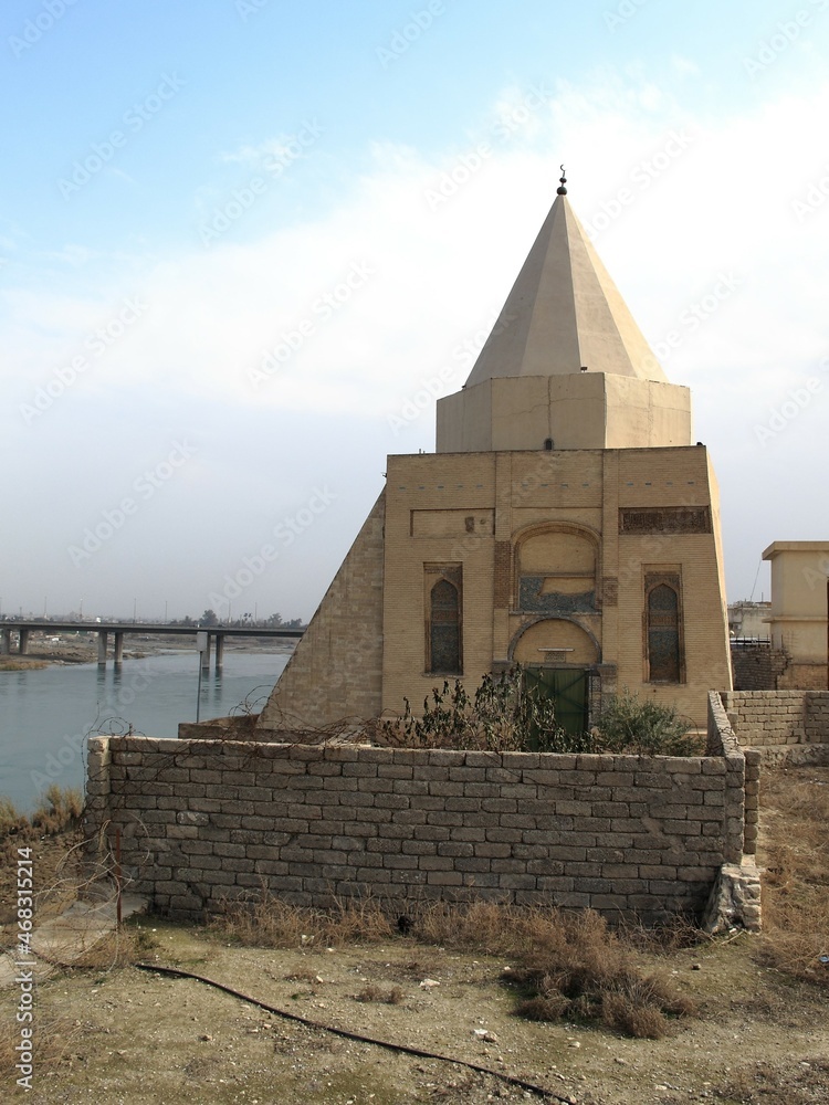 Imam Yahya Ebul Kasım Tomb was built in 1239 during the Great Seljuk period. The tomb is located on the banks of the Tigris River. Mosul, Iraq.