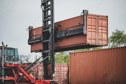 Forklift truck lifting carg...
