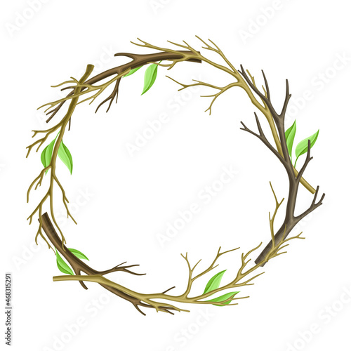 Bare Tree Branch Entangled in Round Wreath Vector Illustration