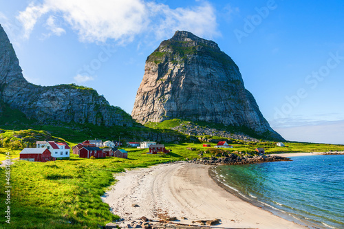 Фотография Norwegian island with a mountain peak and a fishing village