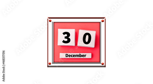 30 December pink calendar, on white background photo