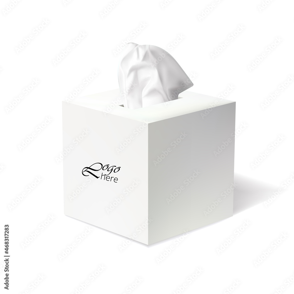 Napkin box isolated on white background. Realistic vector, 3d