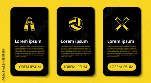 Set Crossed baseball bat, Volleyball and Sport expander. Business infographic template. Vector